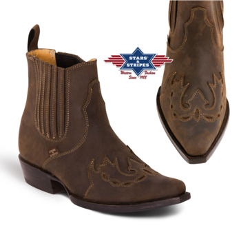 Short Leather Cowboy Boots - Brown
